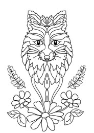 Wolf and flowers on white background, illustration. Coloring page 