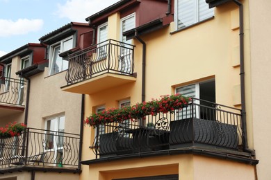 Beautiful view of building with stylish balconies