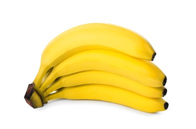 Photo of Bunch of ripe yellow bananas isolated on white