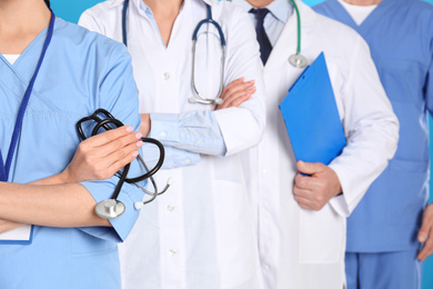 Photo of Group of doctors, closeup view. Medical service