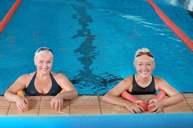Sportive senior women in indoor swimming pool