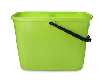 Empty green bucket for cleaning isolated on white