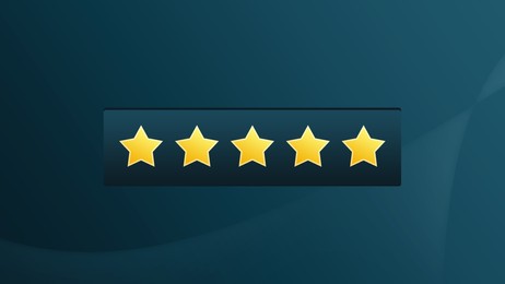 Illustration of five stars on blue background. Quality rating