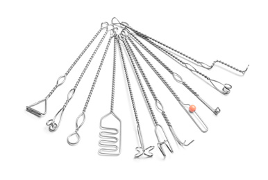 Set of logopedic probes for speech therapy on white background