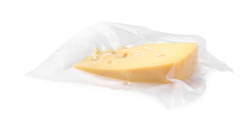 Cheese in vacuum pack isolated on white