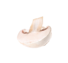 Piece of fresh champignon mushroom isolated on white