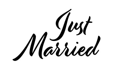 Text Just Married on white background. Wedding day
