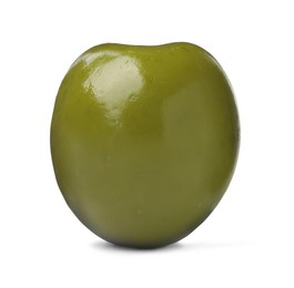 One fresh green olive isolated on white