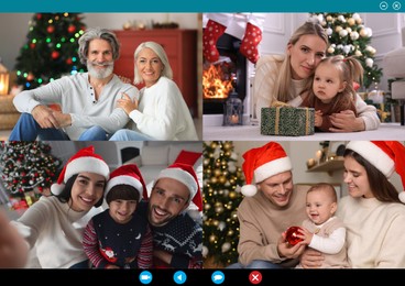 Happy family members having online meeting via videocall application