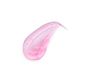 Smear of pink ointment on white background, top view