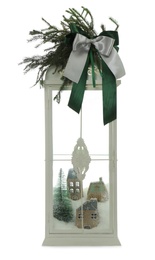 Beautiful decorative Christmas lantern isolated on white