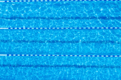 Swimming pool with racing lane dividers, top view