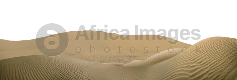 Sand dunes on white background, banner design. Wild desert 
