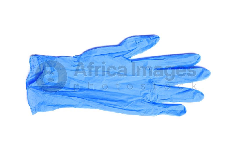 Medical glove on white background, top view