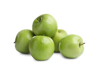 Photo of Fresh ripe green apples on white background