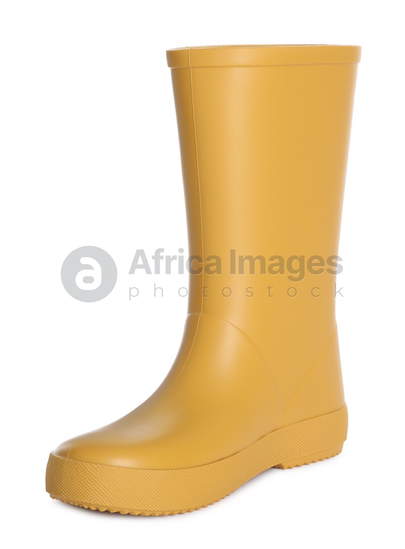 Modern yellow rubber boot isolated on white