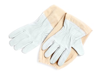 Protective gloves on white background, top view. Safety equipment