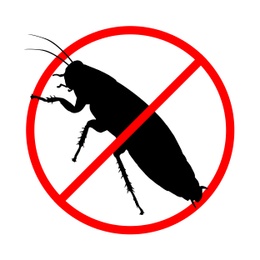 Cockroach silhouette with red prohibition sign on white background. Pest control
