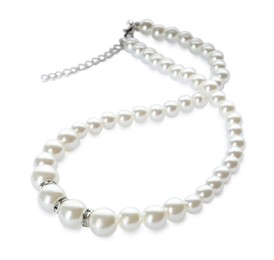 Elegant pearl necklace isolated on white. Luxury jewelry
