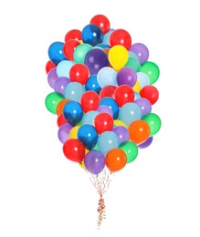 Big bunch of bright balloons on white background 