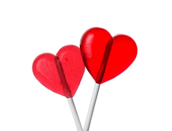 Sweet heart shaped lollipops on white background. Valentine's day celebration