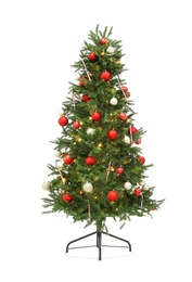Beautiful decorated Christmas tree isolated on white
