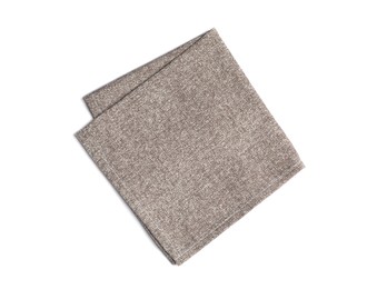 Photo of Grey fabric napkin on white background, top view