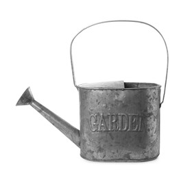 Photo of Vintage metal watering can isolated on white