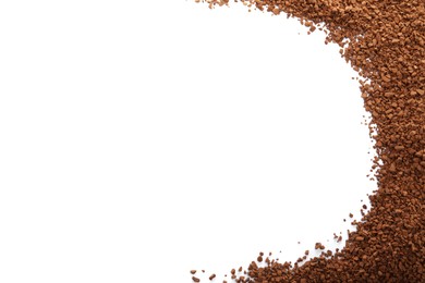 Heap of aromatic instant coffee isolated on white, top view