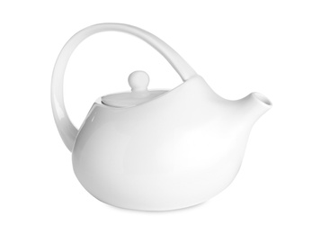 Porcelain teapot with handle isolated on white