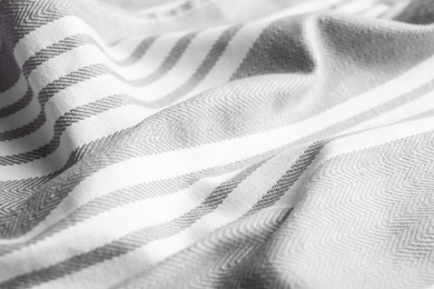 Texture of grey striped fabric as background, closeup