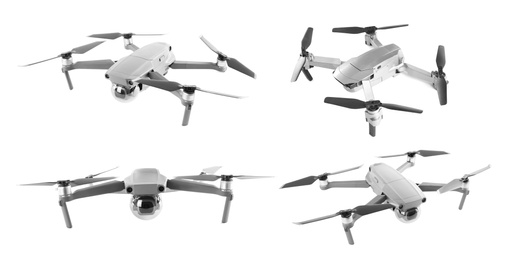 Set of different drones on white background