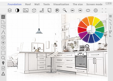 Sketch of kitchen interior on graphic tablet. Illustration