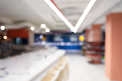 Blurred view of big modern store. Wholesale market