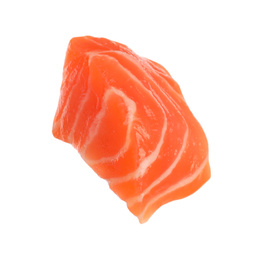Piece of fresh raw salmon isolated on white. Fish delicacy