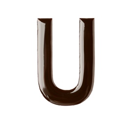 Photo of Letter U made of chocolate on white background