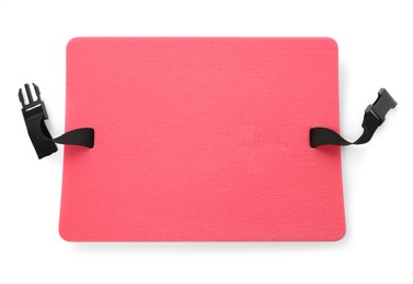 Pink foam seat mat for tourist isolated on white, top view