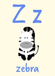 Illustration of Learning English alphabet. Card with letter Z and zebra, illustration