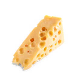 Piece of cheese with holes isolated on white