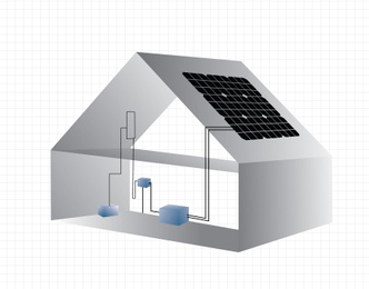 Solar panels installation diagram on house roof. Illustration