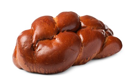 Homemade braided bread isolated on white. Traditional Shabbat challah