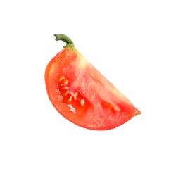 Piece of ripe red tomato on white background