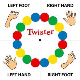 Twister spinner board, illustration. Game of physical skill