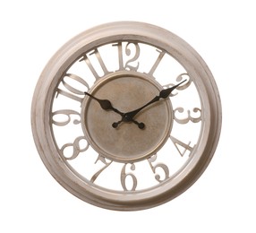 Stylish round wall clock isolated on white