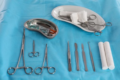 Set of different surgical instruments on table