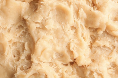Fresh raw dough as background, closeup