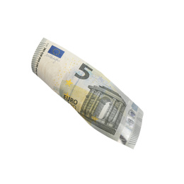 Euro banknote isolated on white. Flying money