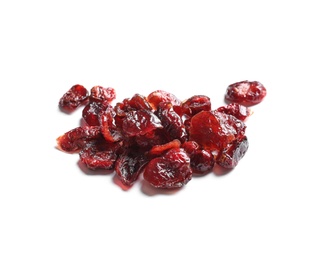 Heap of cranberries on white background. Dried fruit as healthy snack