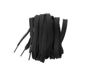 Black shoe laces isolated on white, top view
