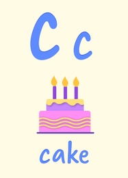Illustration of Learning English alphabet. Card with letter C and cake, illustration